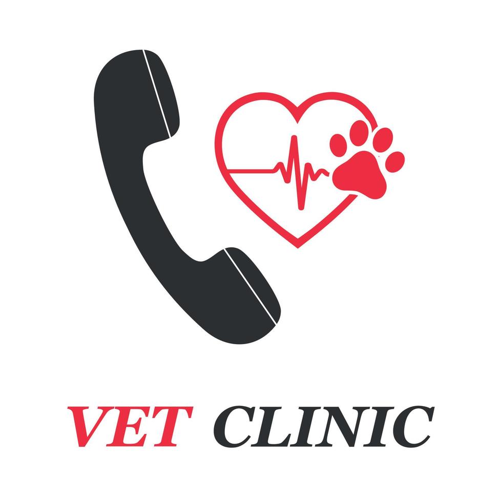 Heart with pulse and dog paw with phone vector