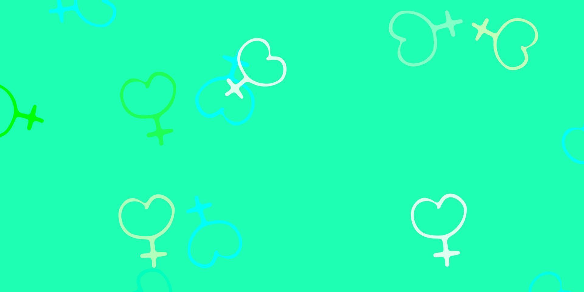 Fondo de vector verde claro con símbolos de mujer.