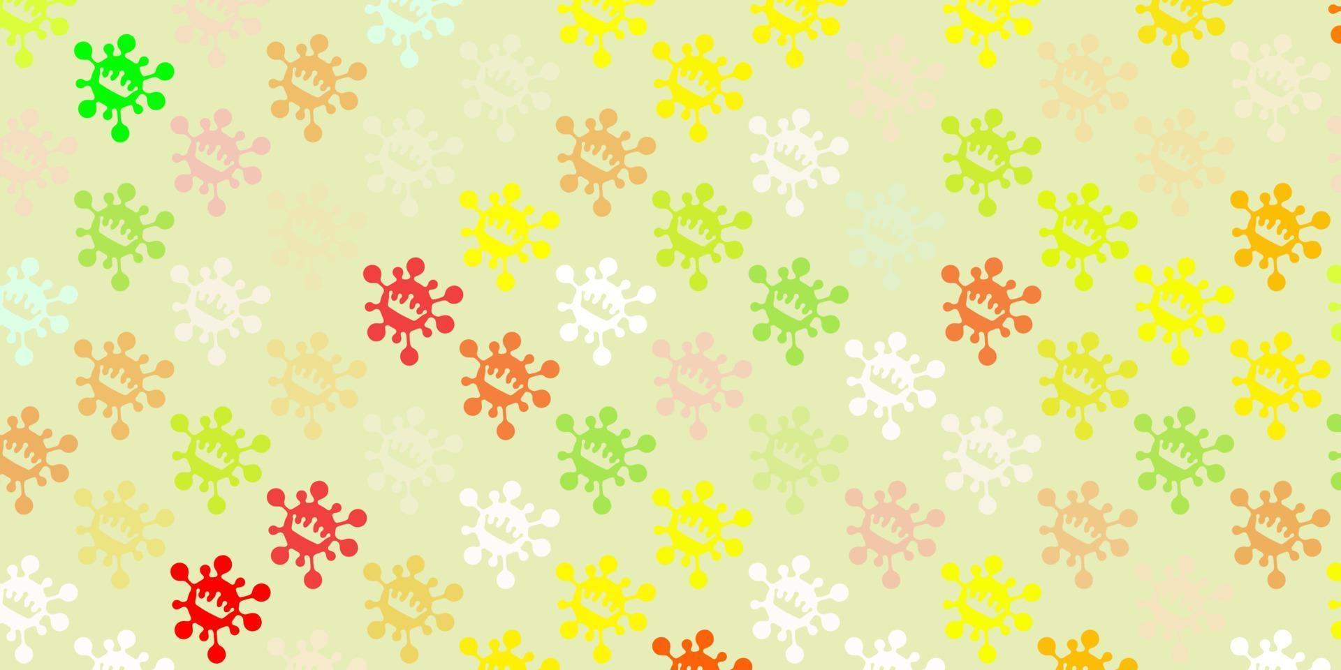 Light green, red vector backdrop with virus symbols.