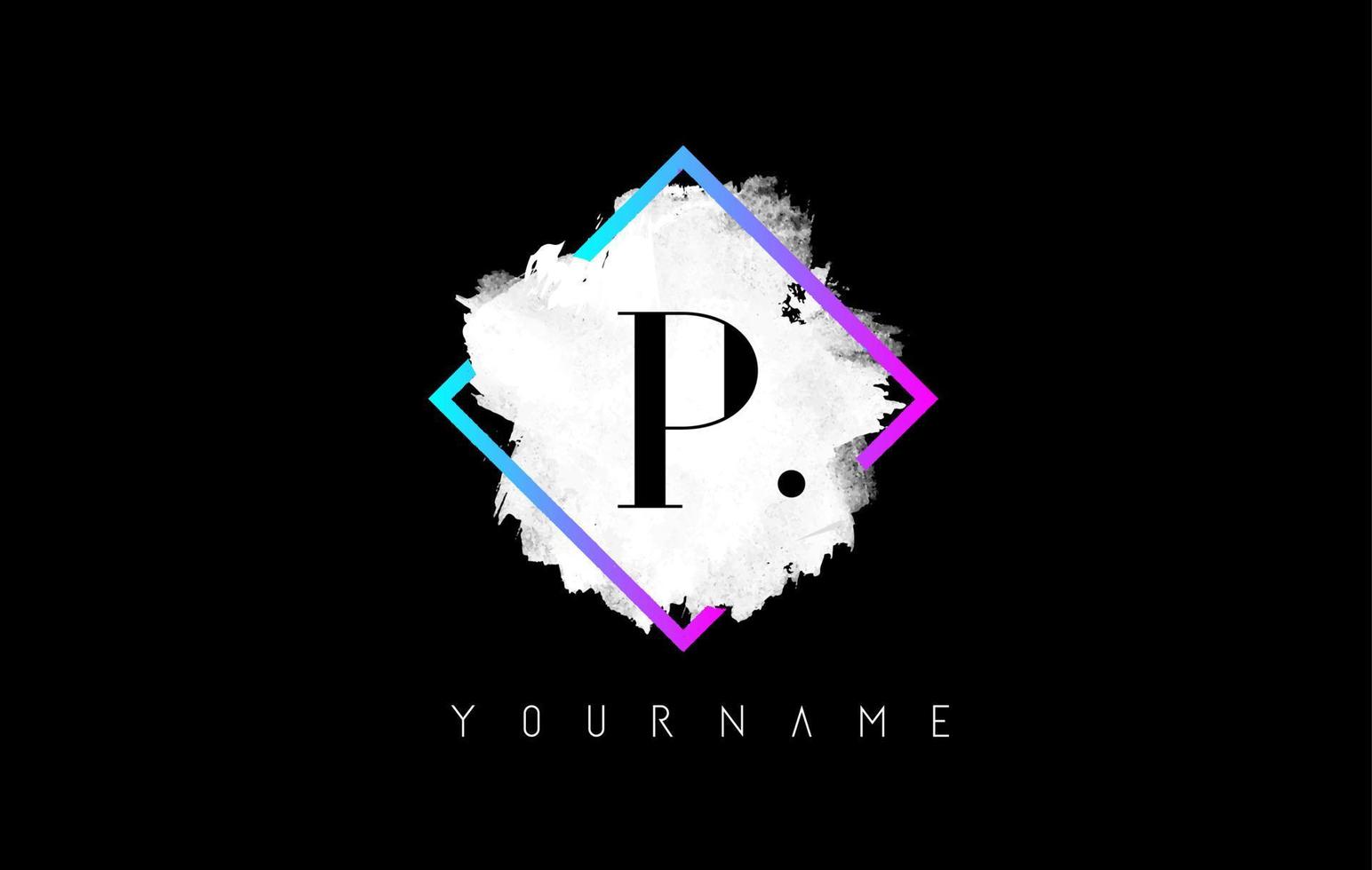 Purple P Letter Logo Design with White Stroke and Gradient Frame. vector