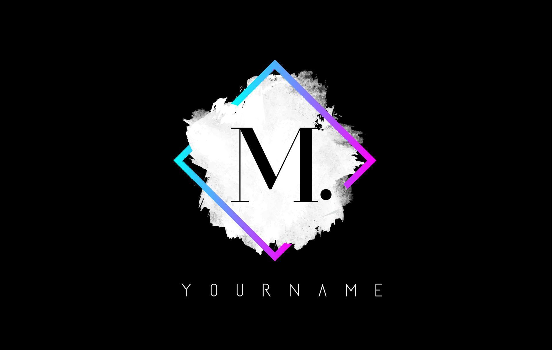 Purple M Letter Logo Design with White Stroke and Gradient Frame