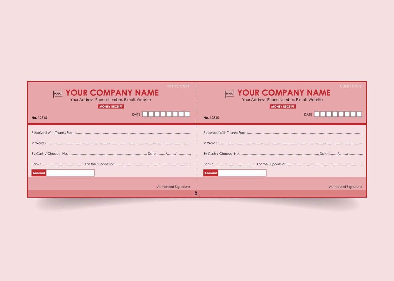 Money receipt template invoice cheque design with security line background vector