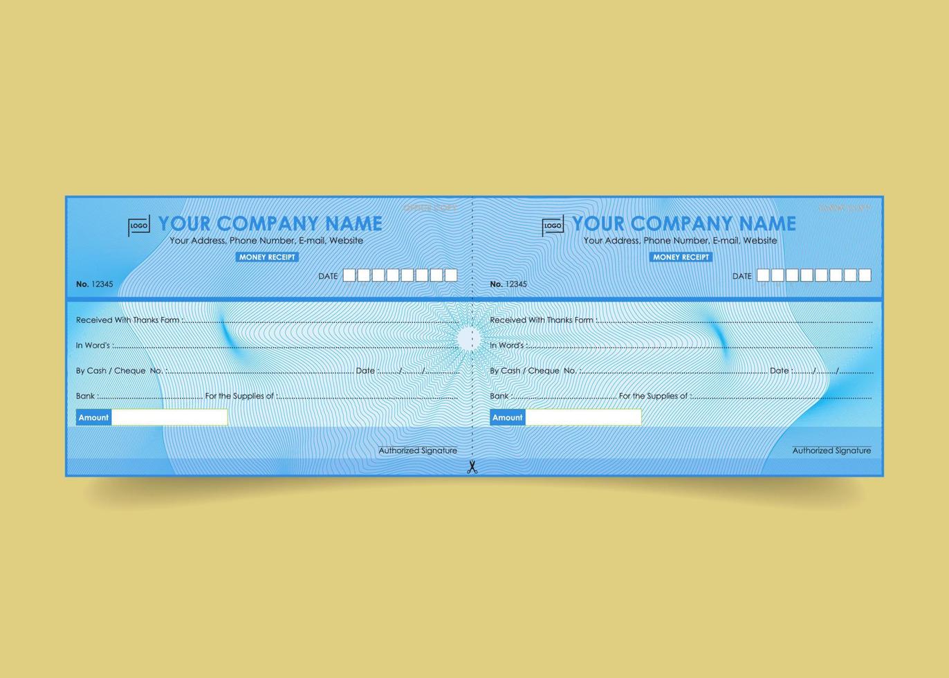 Money receipt template invoice cheque design with security line background vector