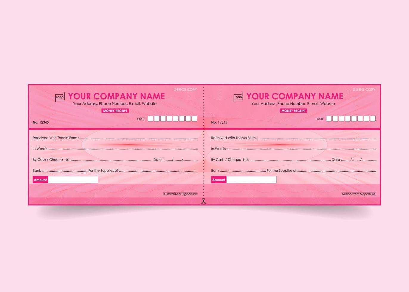 Money receipt template invoice cheque design with security line background vector