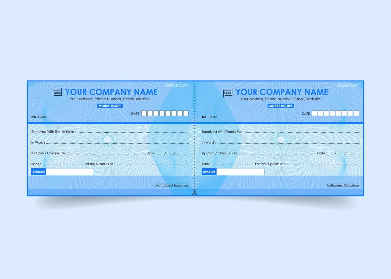 Money receipt template invoice cheque design with security line background vector