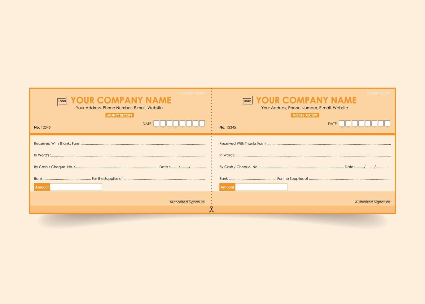 Money Receipt Template Invoice Cheque Design with security line background vector