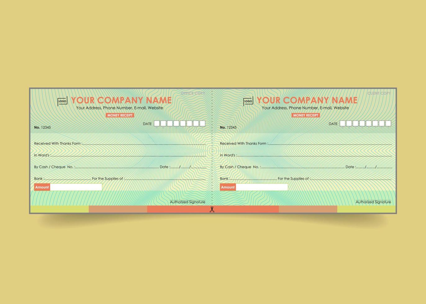 Money receipt template invoice cheque design with security line background vector