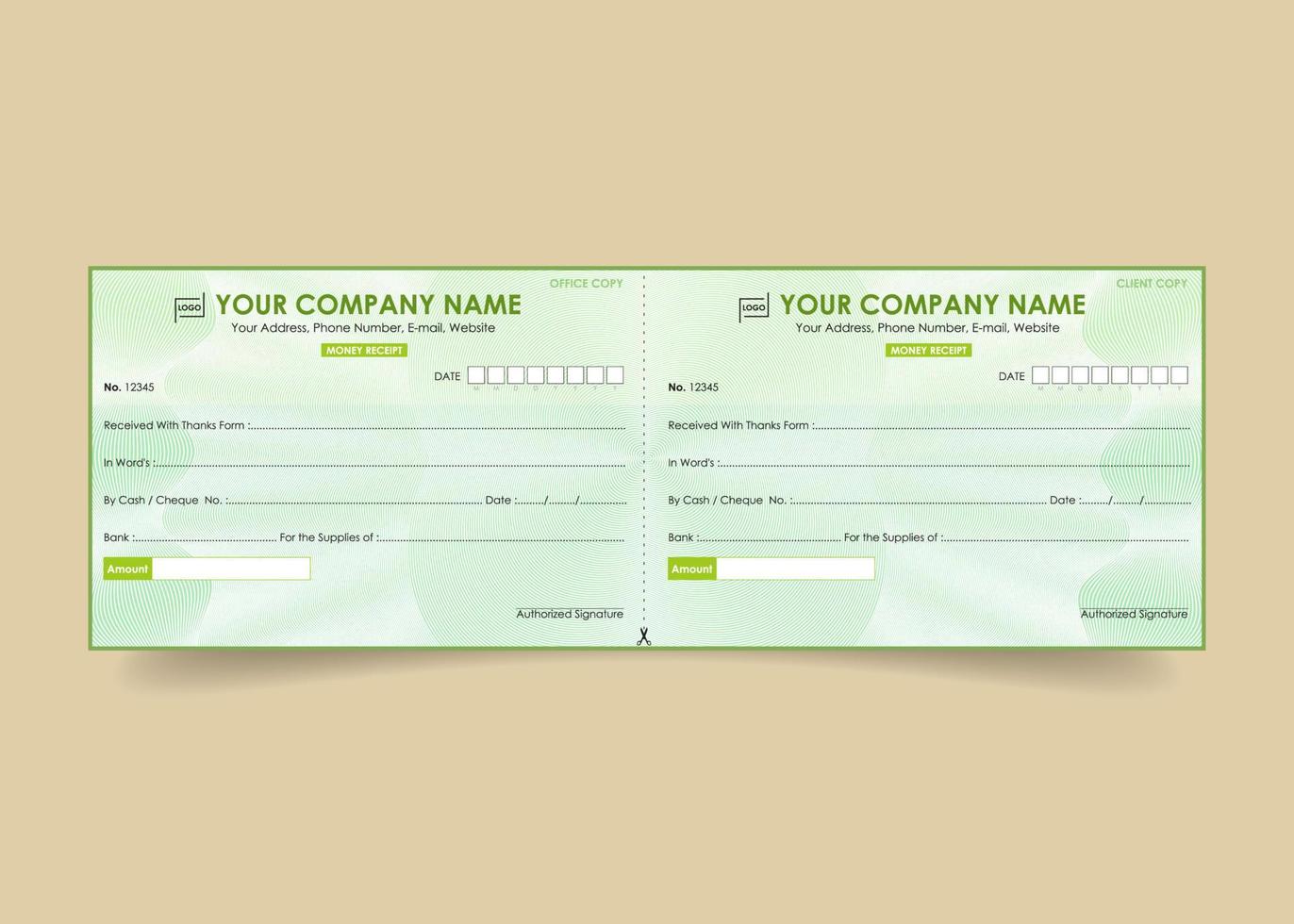 Money receipt template invoice cheque design with security line background vector