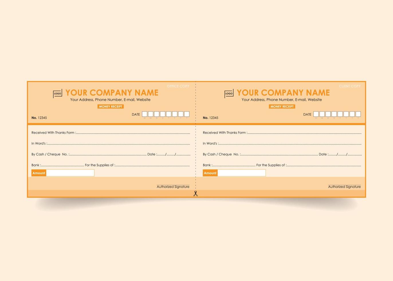 Money receipt template invoice cheque design with security line background vector