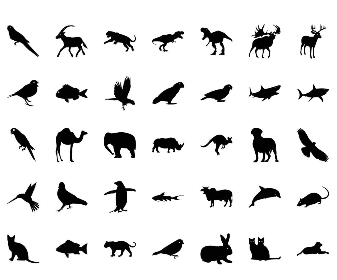 silueta de animales y pájaros vector