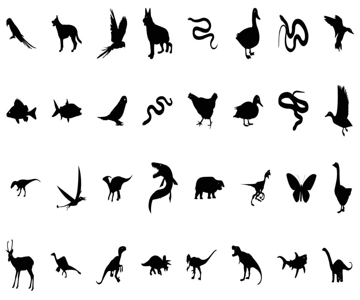 silueta de animales y pájaros vector