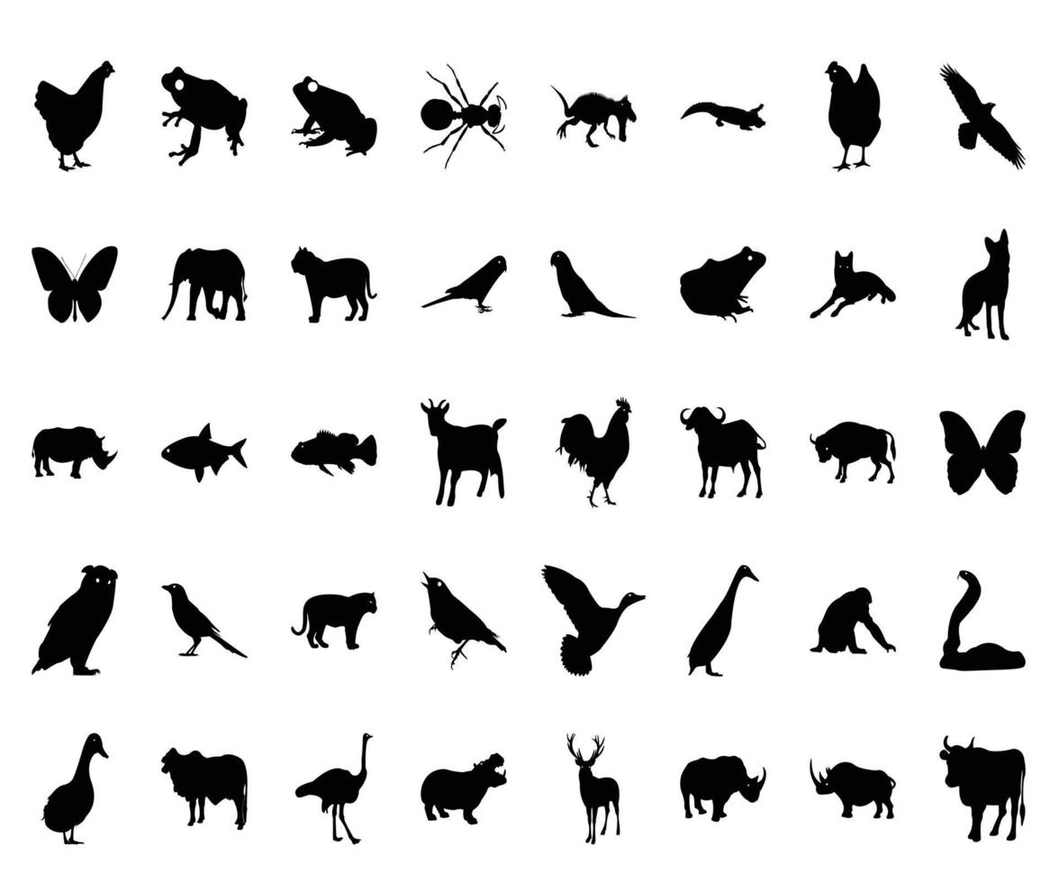 silueta de animales y pájaros vector