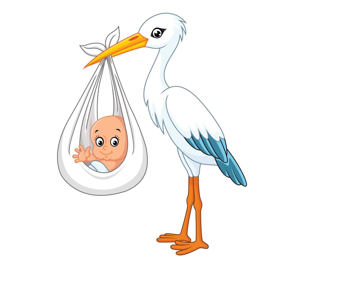 Cartoon stork carrying baby vector