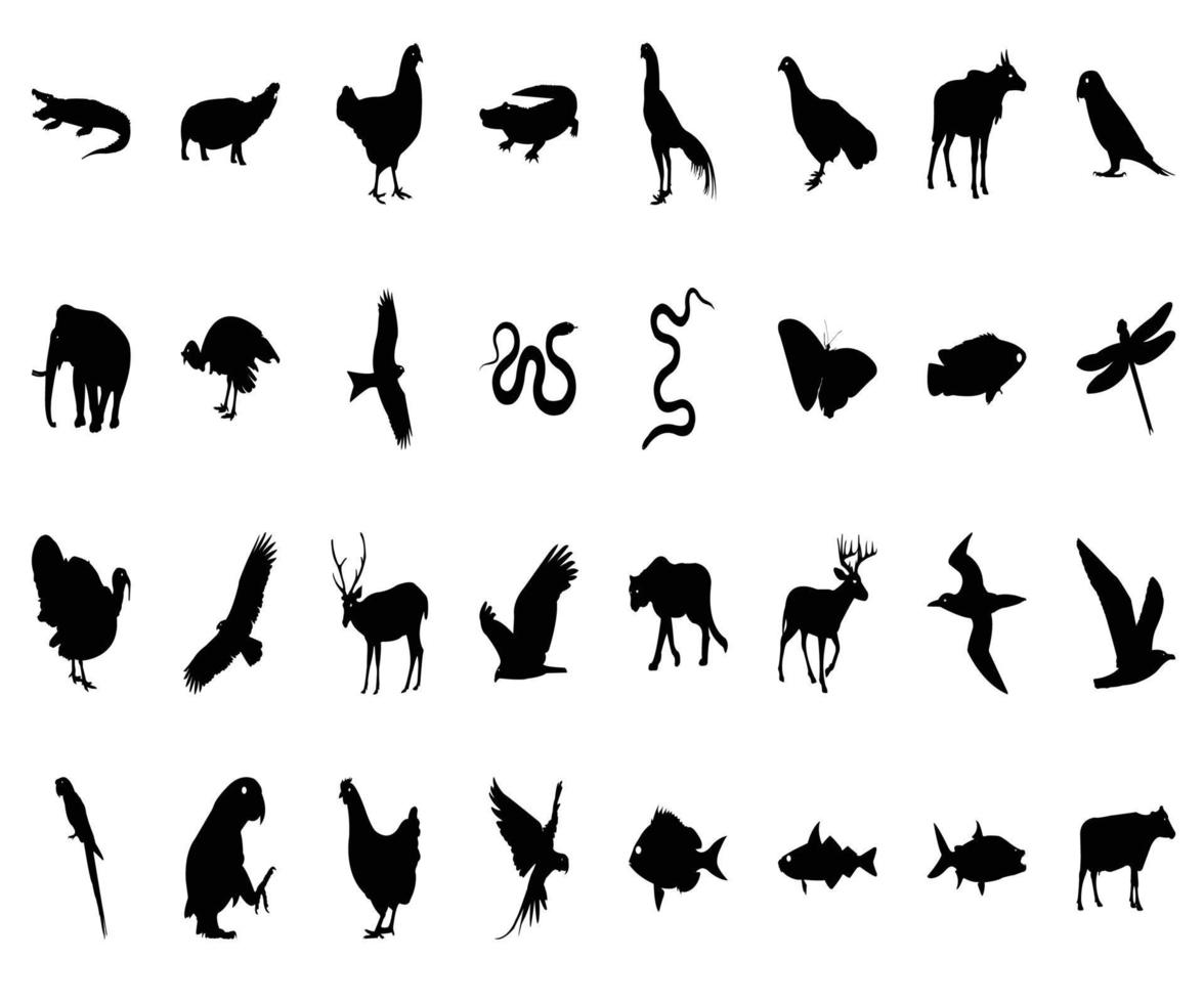 silueta de animales y pájaros vector