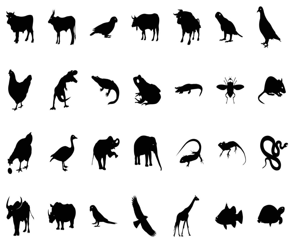 silueta de animales y pájaros vector