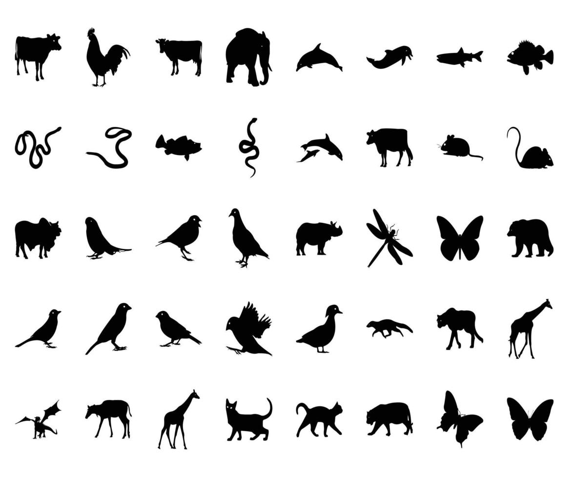 silueta de animales y pájaros vector