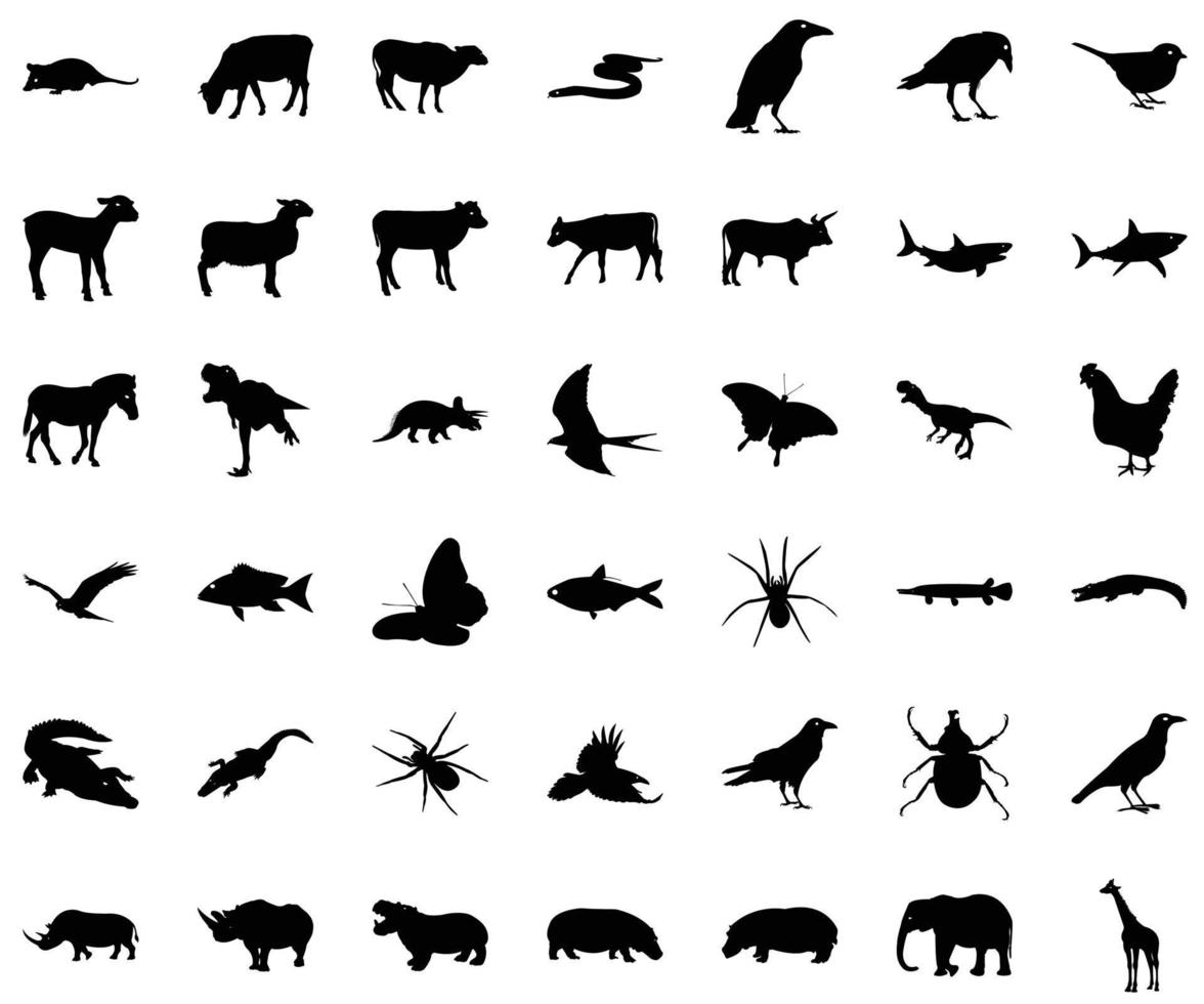 silueta de animales y pájaros vector