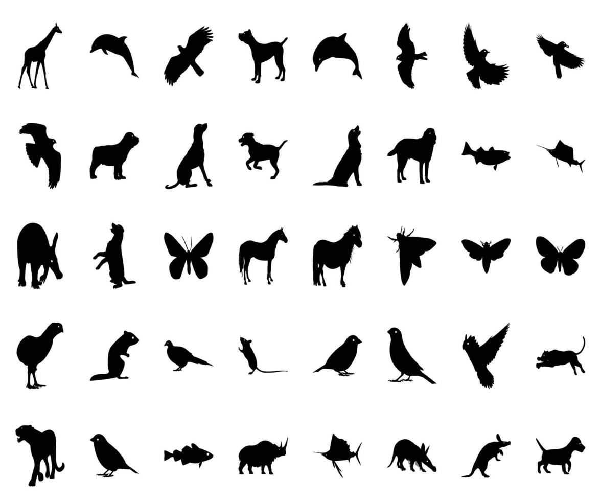silueta de animales y pájaros vector