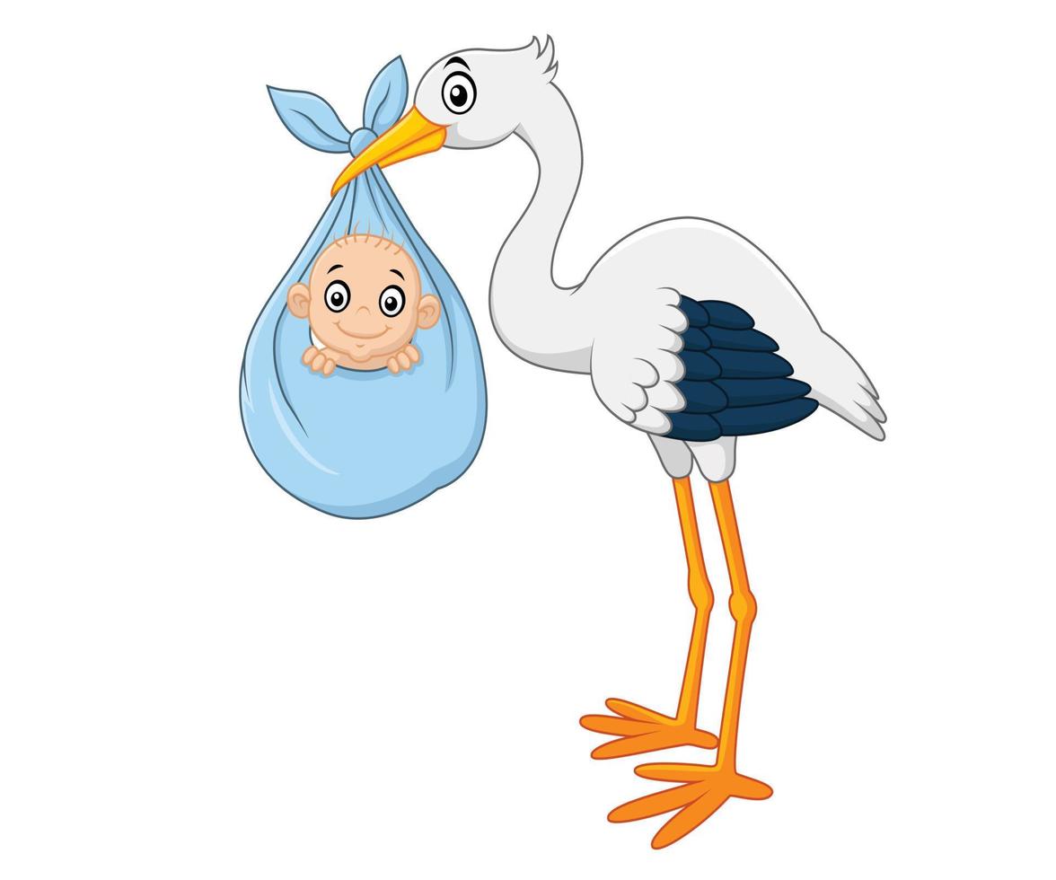 Cartoon stork carrying baby vector