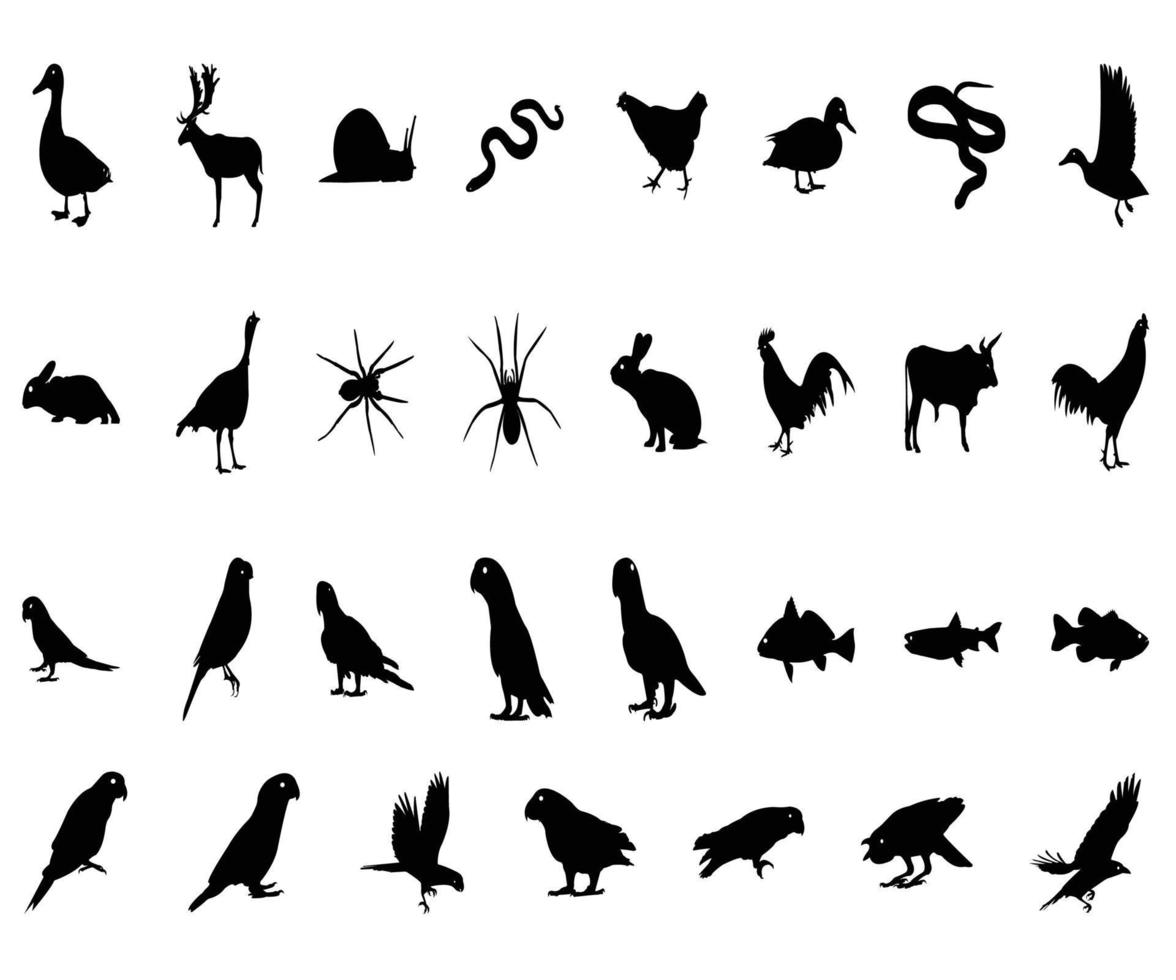 silueta de animales y pájaros vector