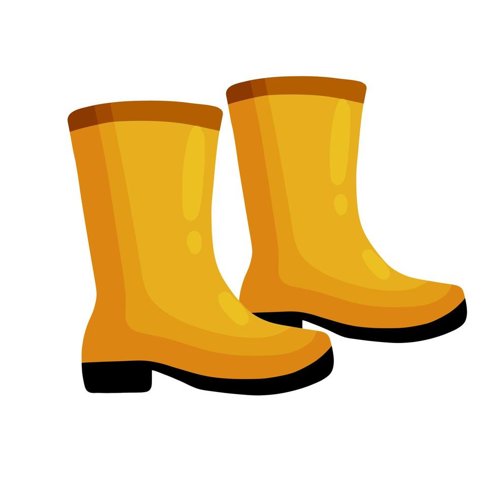 bota amarilla de goma. zapatos de lluvia impermeables para la pesca y la jardinería. ilustración de dibujos animados plana vector