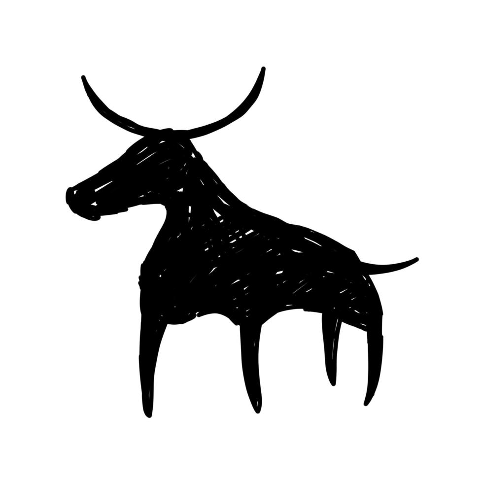 Primitive art. Silhouette of deer or bull. Stone Age tribal mural print vector