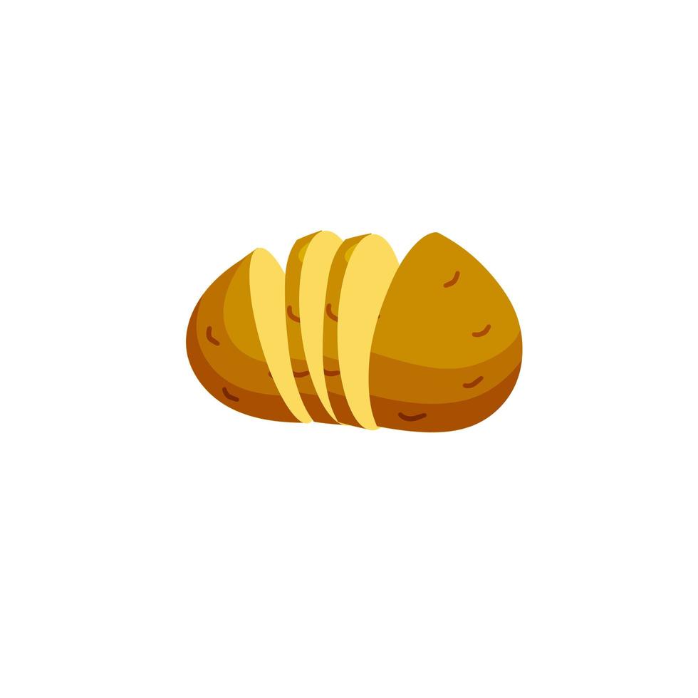 Sliced Potatoes. Piece of brown root vegetable. Flat Illustration. vector