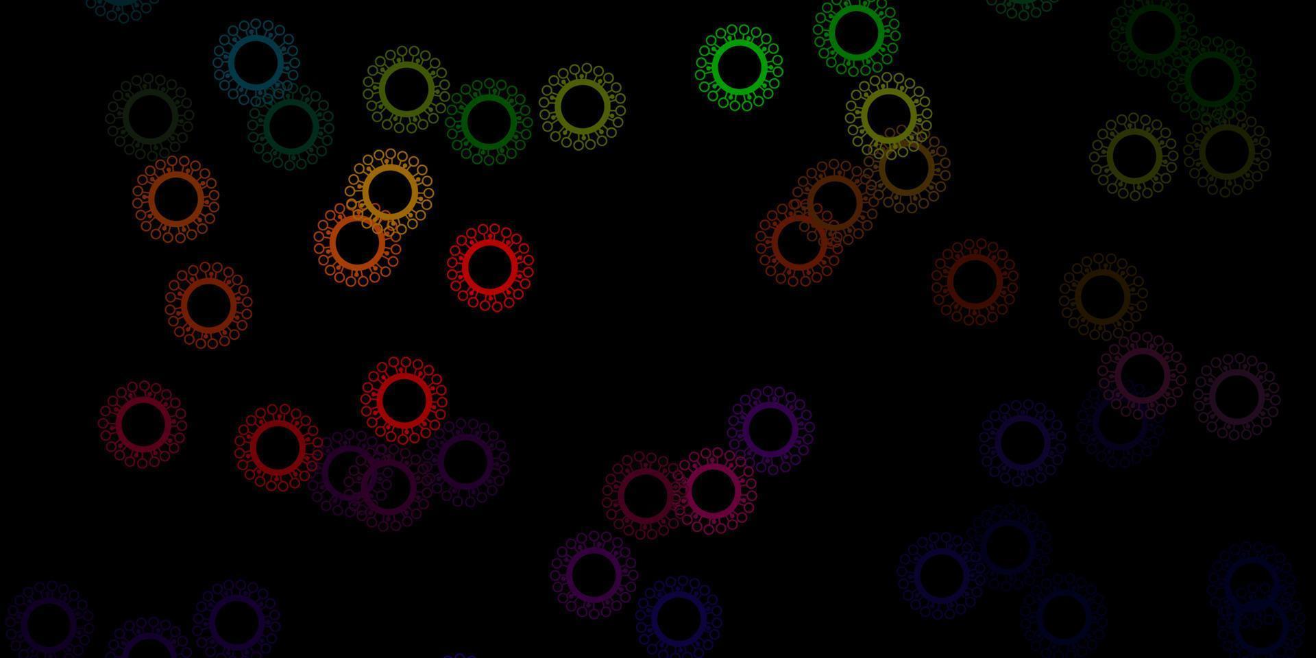 Dark green, red vector pattern with coronavirus elements.