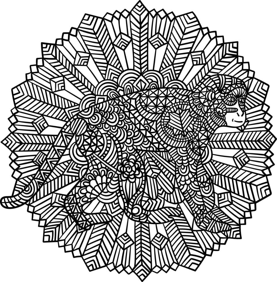 Chimpanzee Mandala Coloring Pages for Adults vector