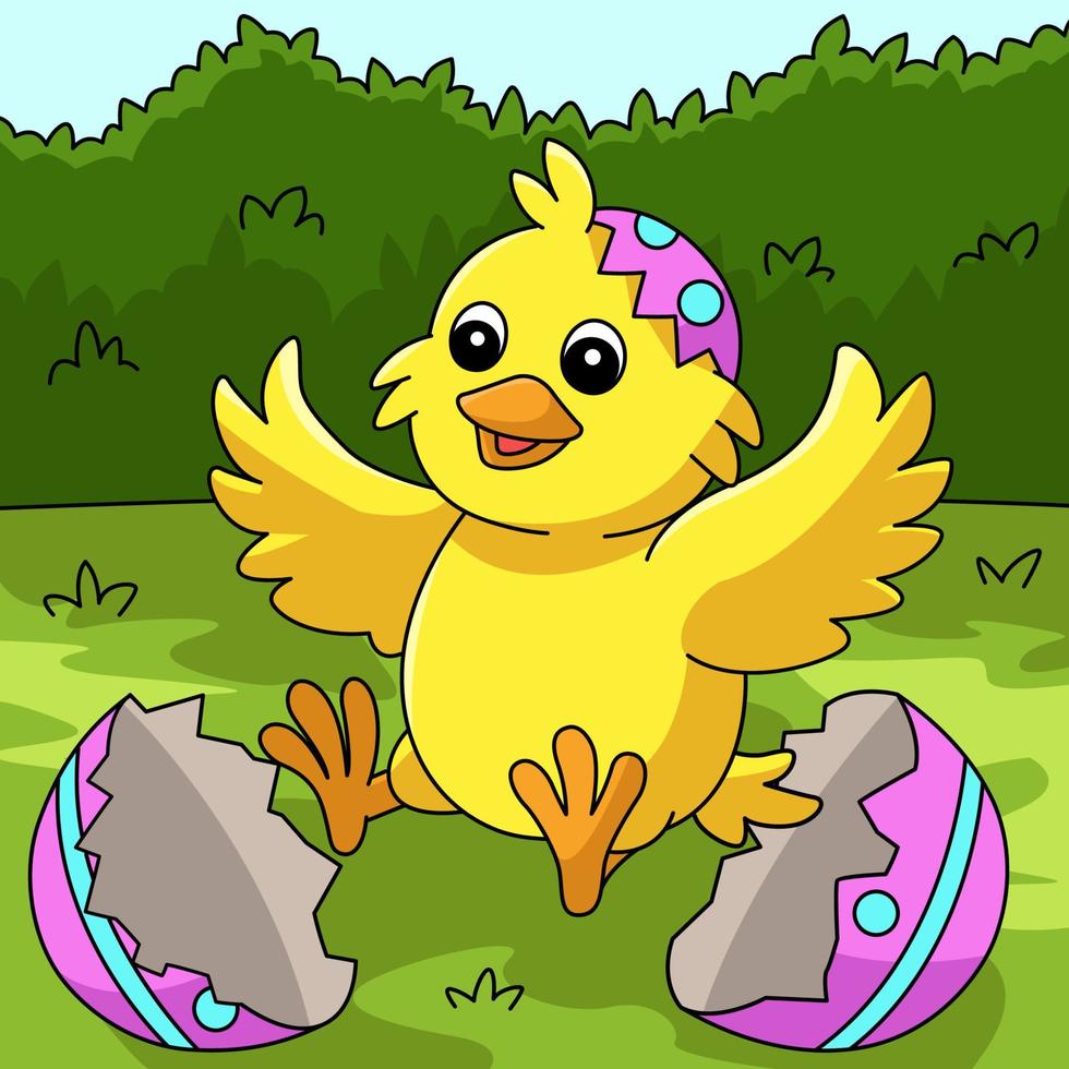 Chick Pop Out In Easter Egg Colored Illustration vector