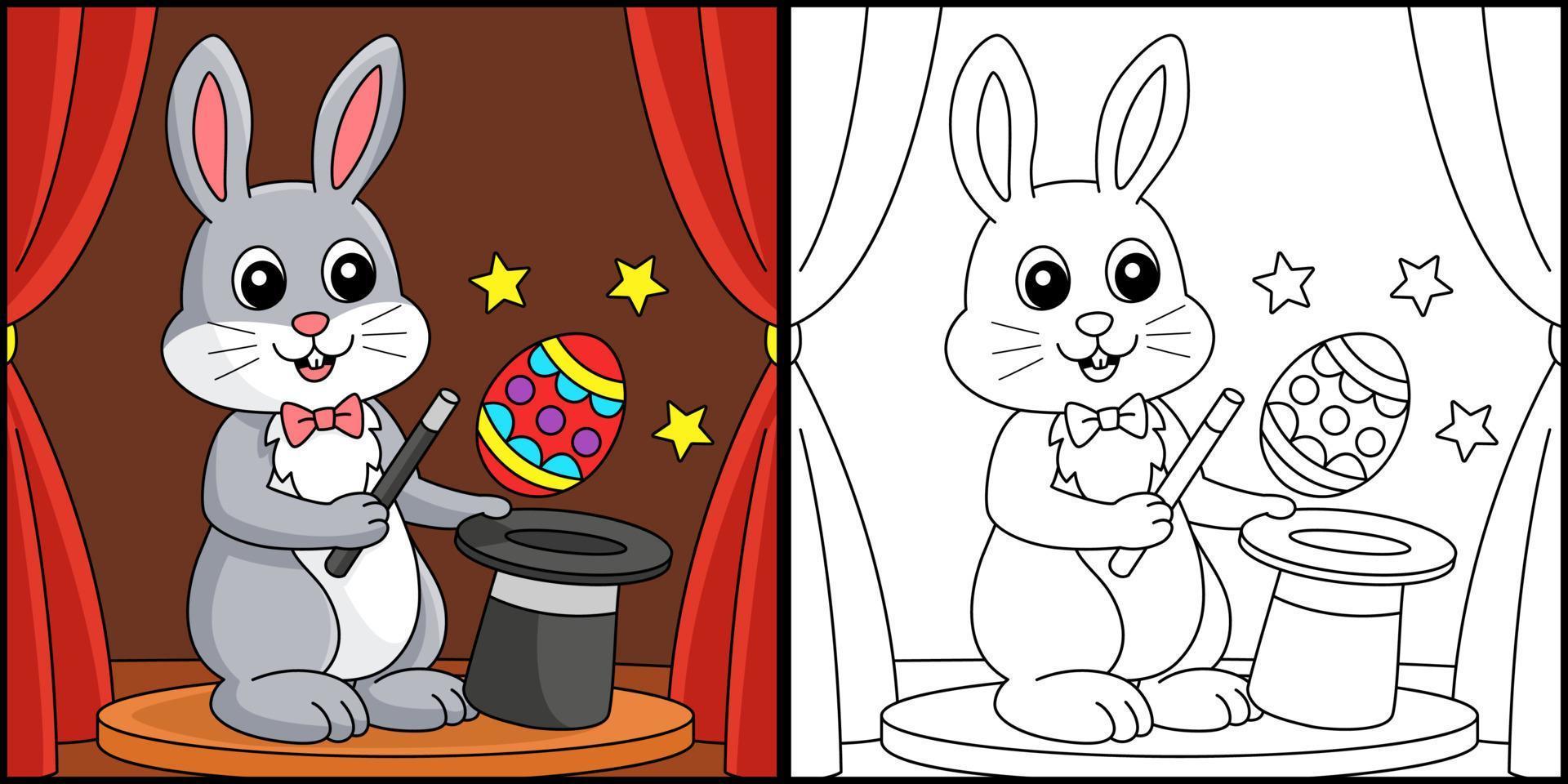 Easter Rabbit Magician Coloring Page Illustration vector