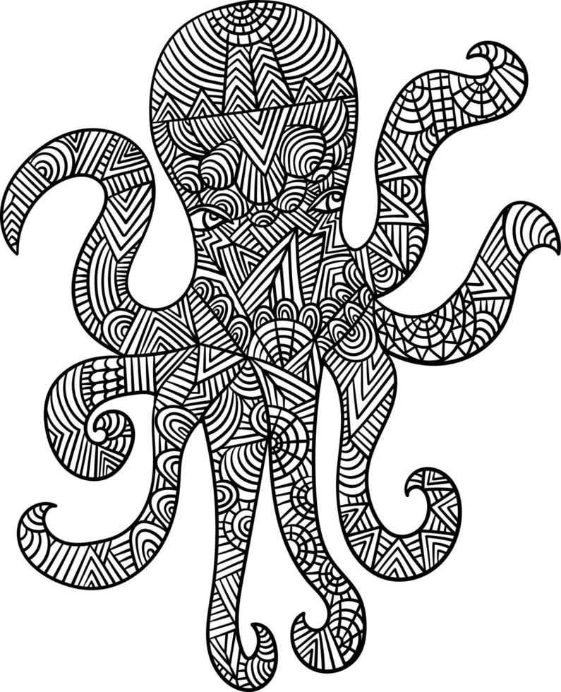 Octopus Mandala Coloring Pages for Adults vector