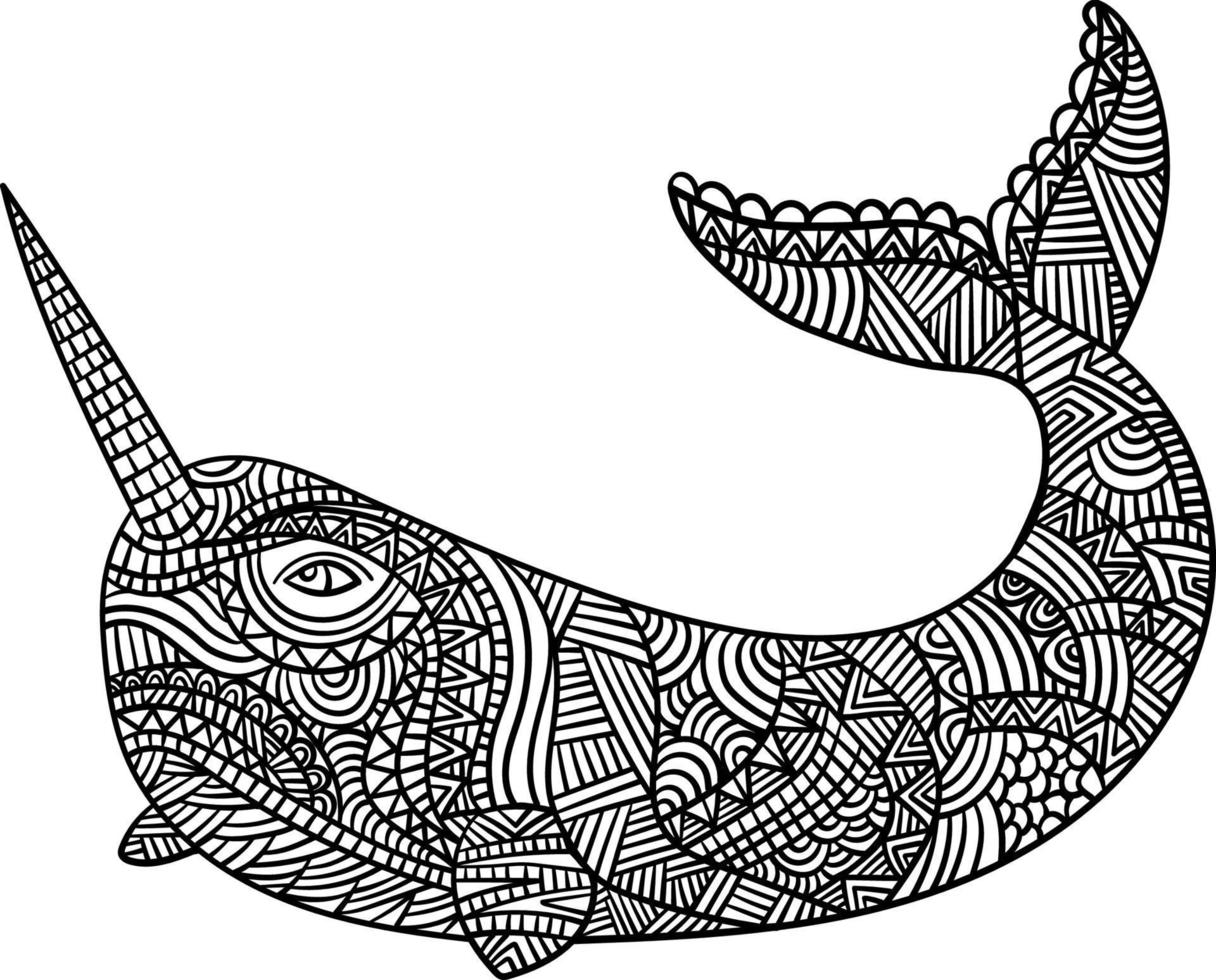 Narwhal Mandala Coloring Pages for Adults vector