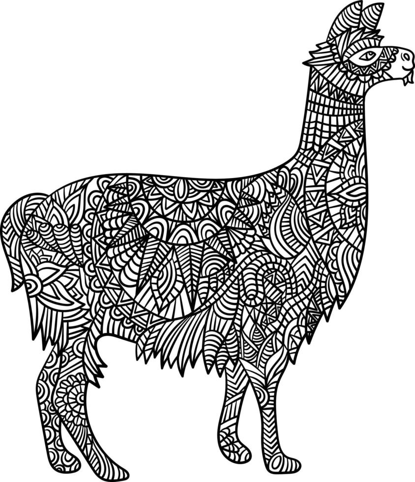 Llama Mandala Coloring Pages for Adults vector