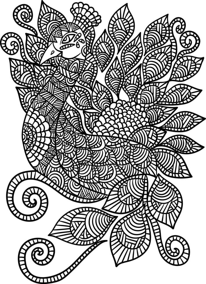 Peacock Mandala Coloring Pages for Adults vector