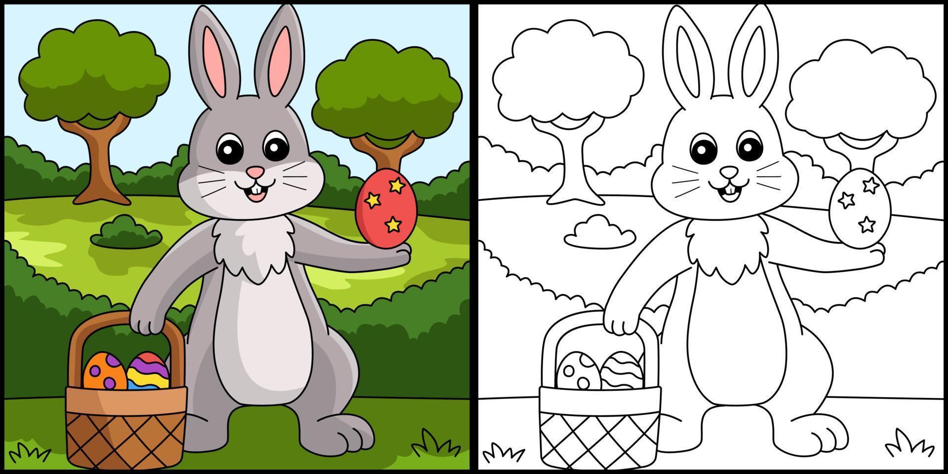 conejo con cesta de pascua para colorear ilustración vector