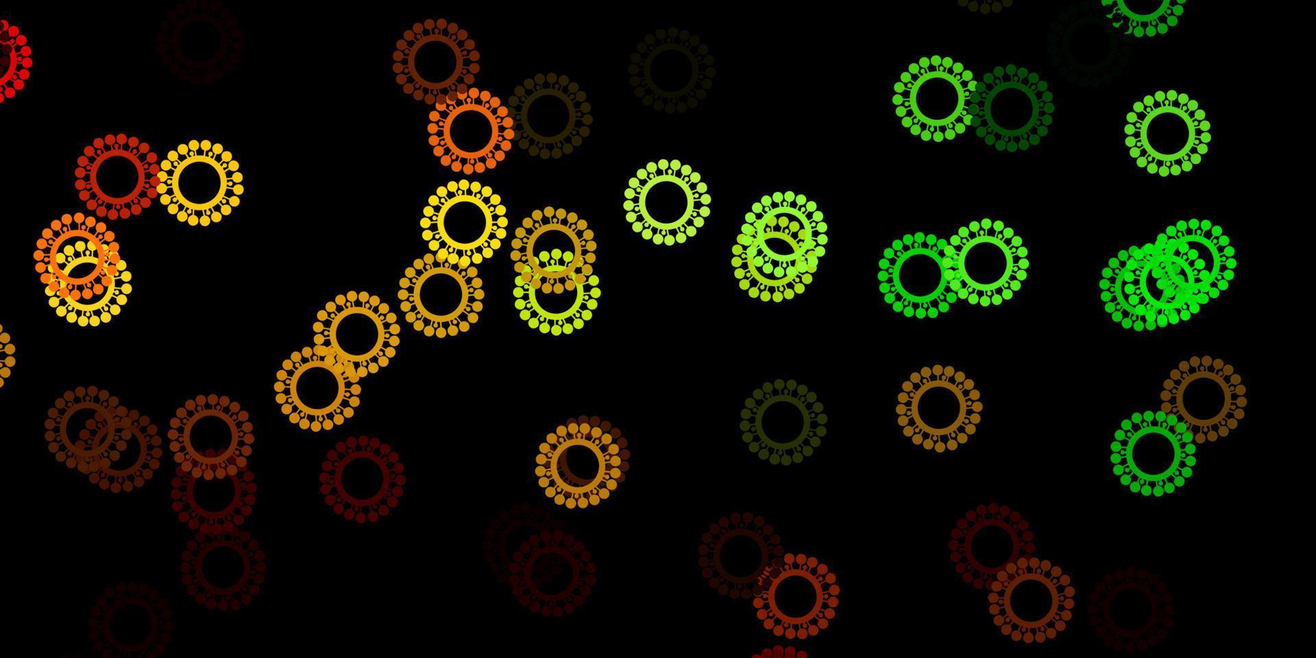 Dark green, yellow vector backdrop with virus symbols.