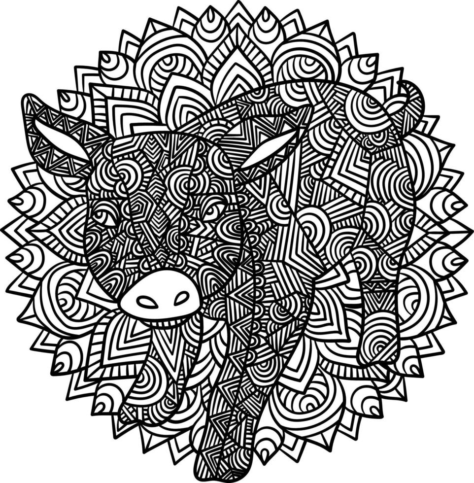 mandala de cerdo para colorear para adultos vector