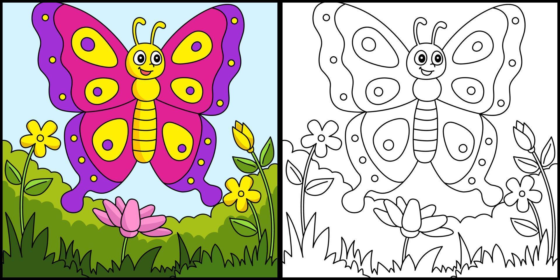 Butterfly Coloring Page Colored Illustration vector