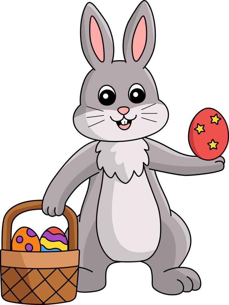 Rabbit Holding Easter Basket Cartoon Illustration vector