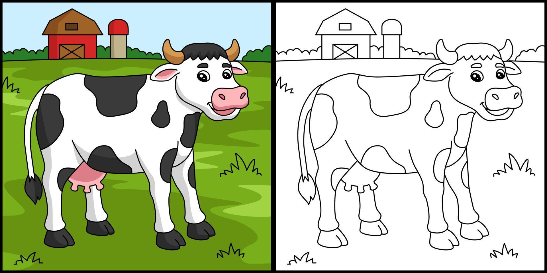 vaca para colorear página color ilustración vector