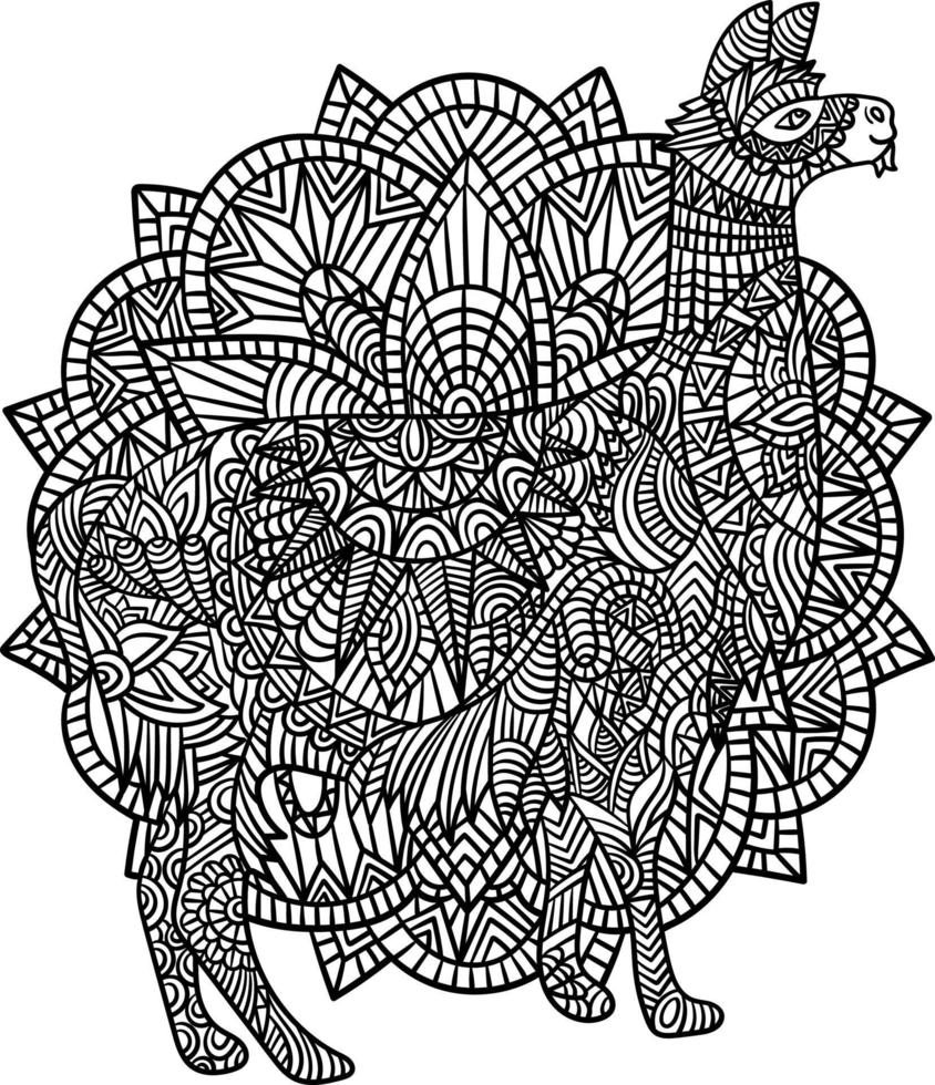 Llama Mandala Coloring Pages for Adults vector