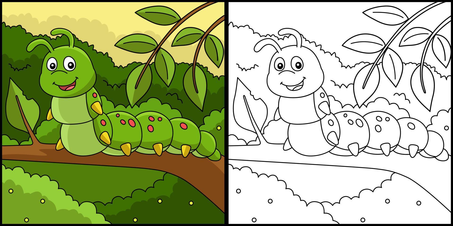 Caterpillar Coloring Page Colored Illustration vector