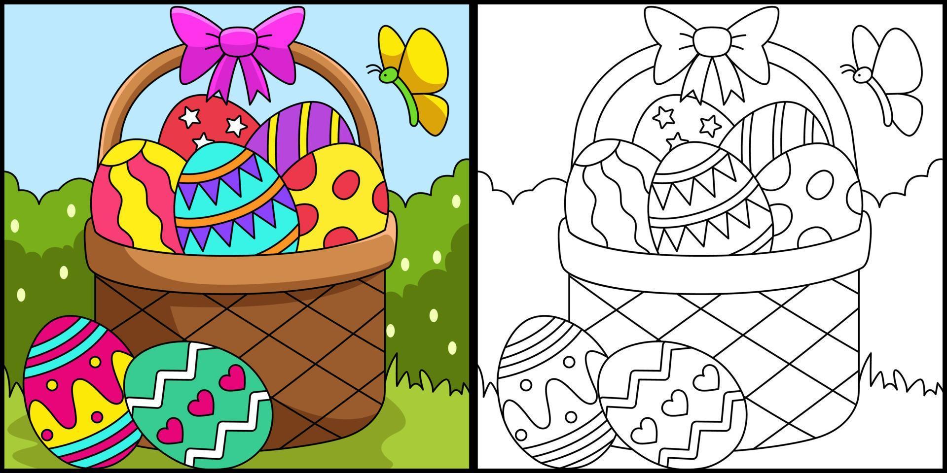 Easter Basket Coloring Page Colored Illustration vector