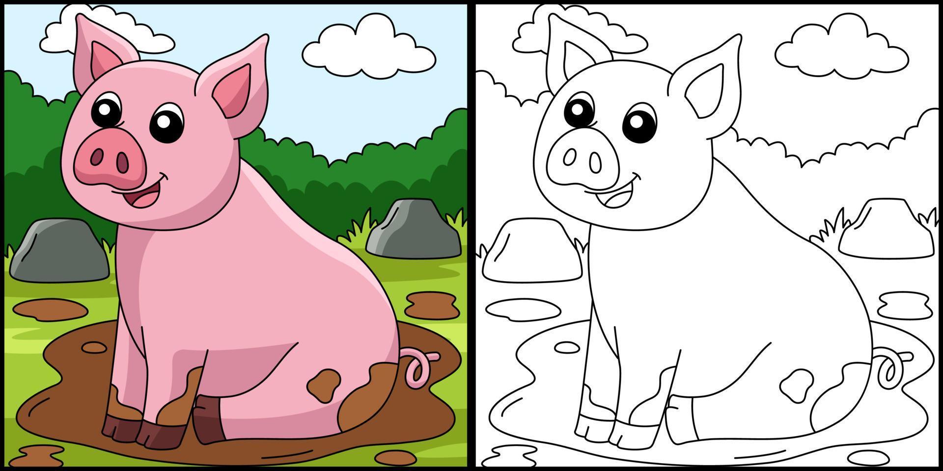 cerdo para colorear página color ilustración vector
