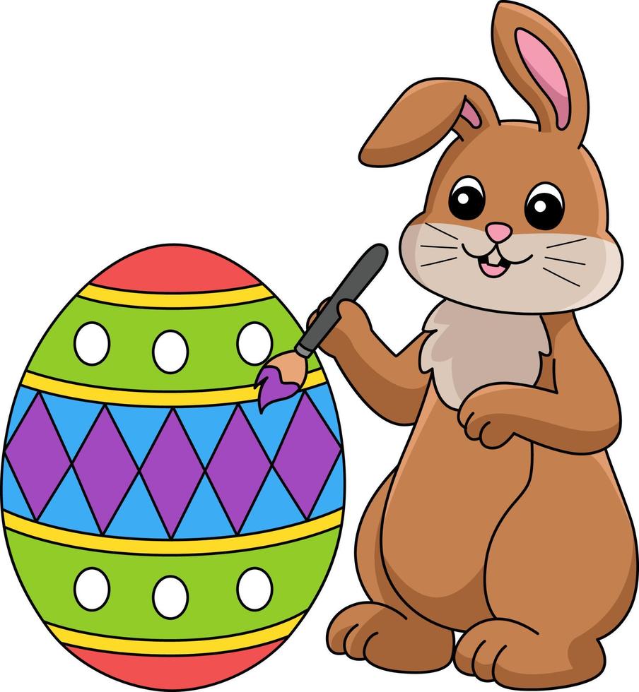 Rabbit Painting Easter Egg Cartoon Illustration vector