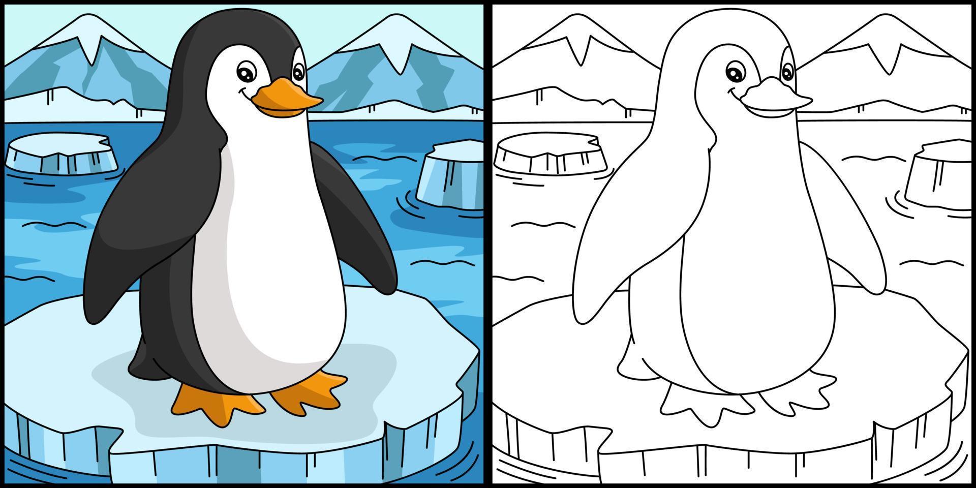 Penguin Coloring Page Colored Illustration vector