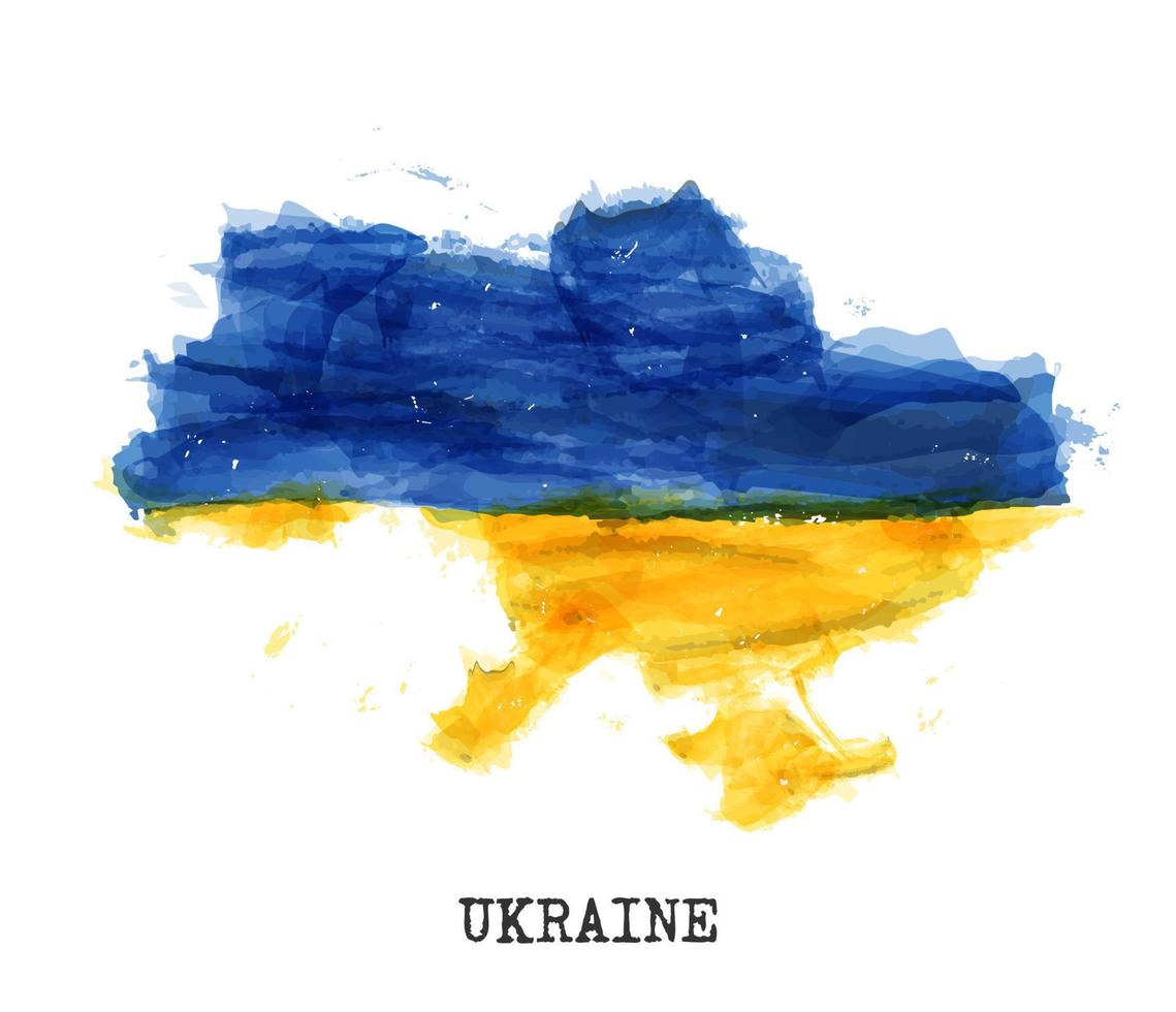 diseño de pintura de acuarela de mapa y bandera de ucrania. forma de país de dibujo realista. fondo blanco aislado. vectorial vector