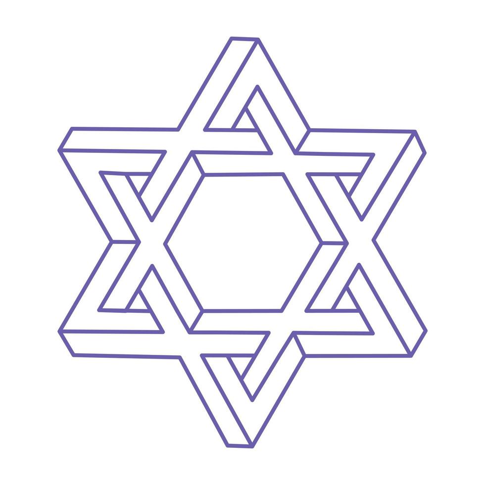 Optical illusion logo in trendy 2022 Very Peri color. Impossible shapes. Sacred geometry figures. Abstract eternal geometric objects. Optical art. Impossible geometry shape on a white background. vector