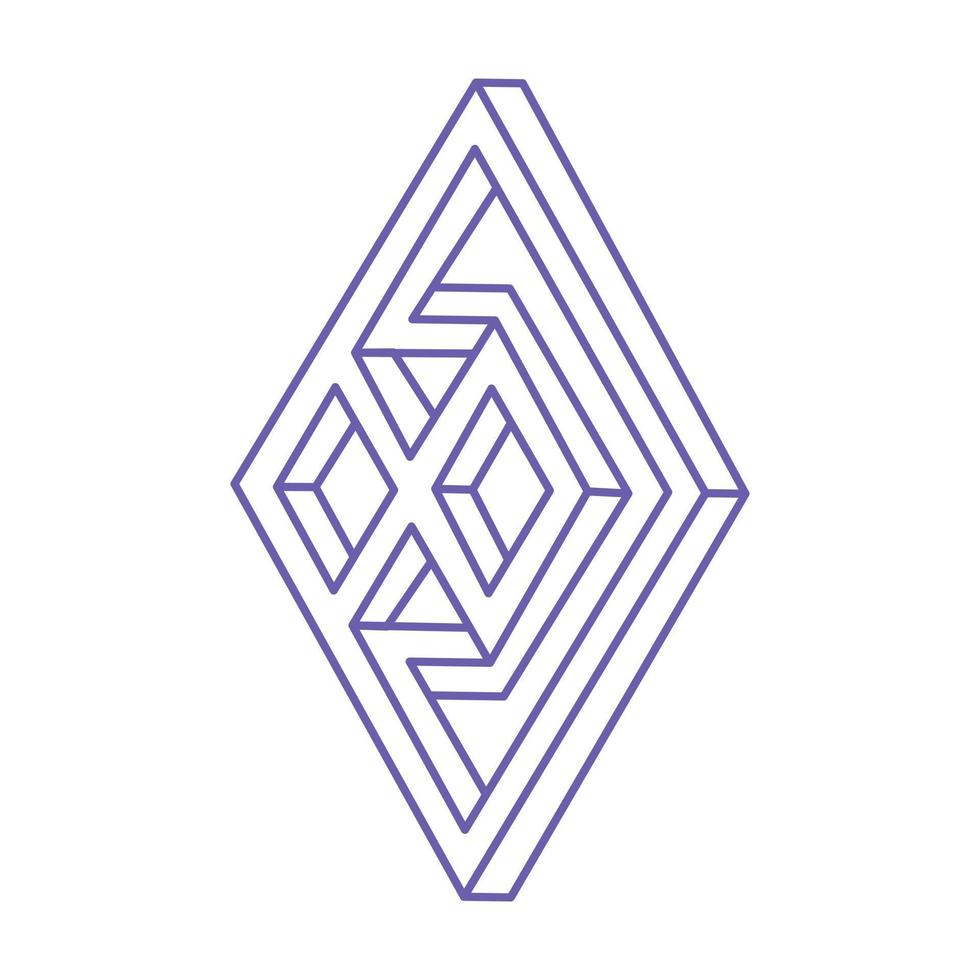 Optical illusion logo. Impossible shapes vector. Optical art objects. Geometric figures. Paradox. Tattoo in trendy 2022 Very Peri color. vector